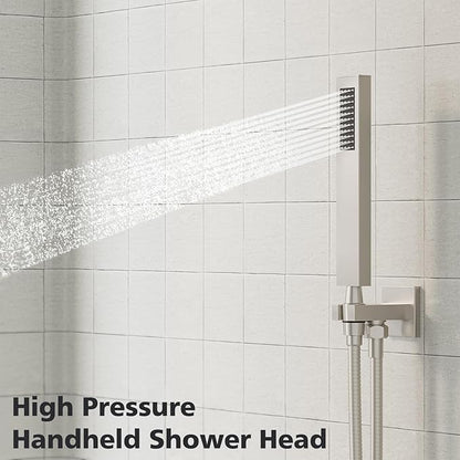 Gabrylly Shower System, High-Pressure 10" Stainless Steel Rain Showerhead with handheld Spray Combo, Rainfall Shower Faucet Set Complete, 2 Way Valve Included, Brushed Nickel