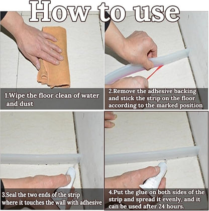 Shower Threshold Water Guard Dam Bottom Seal for Bathroom and Kitchen Glass Shower Door Strip Dry and Wet Separation Caulk Seal Edge Tape