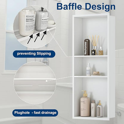 Neodrain 12X30 in Shower Niche, 3 Layers White Wall Niche Tile Ready NO Tile Needed Stainless Steel Recessed Niches for Shower Wall Bathroom Storage