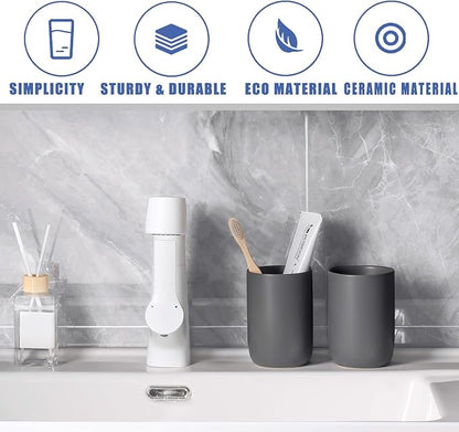 Matte Grey Toothbrush Holders for Bathrooms - Ceramic Toothbrush Toothpaste Holders Set, Grey Bathroom Tumbler Cups Reusable Toothbrush Cup, Counter Organizer