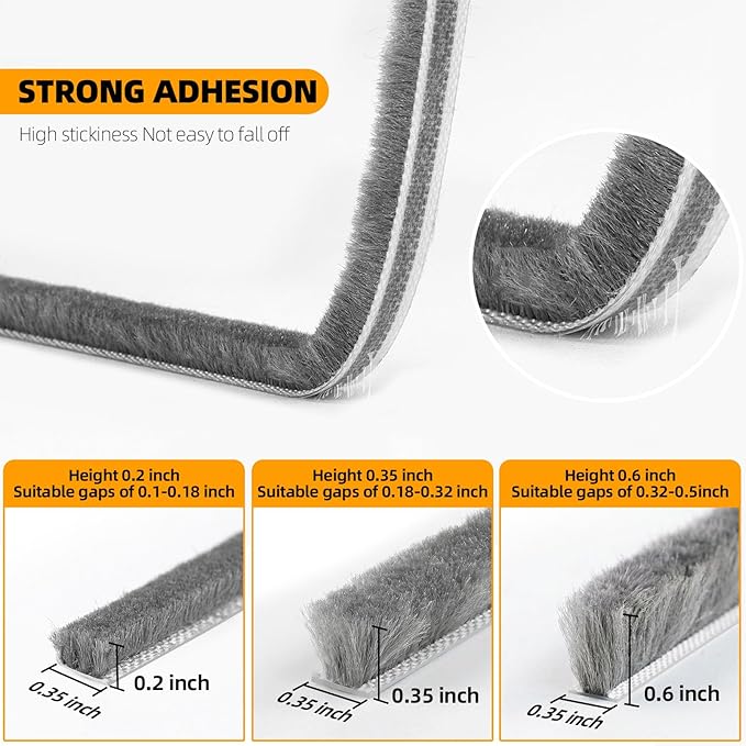 40FT Brush Weather Stripping Door Window Seal - Weather Strip Insulation for Door Frame & Window, Soundproofing Weather Stripping