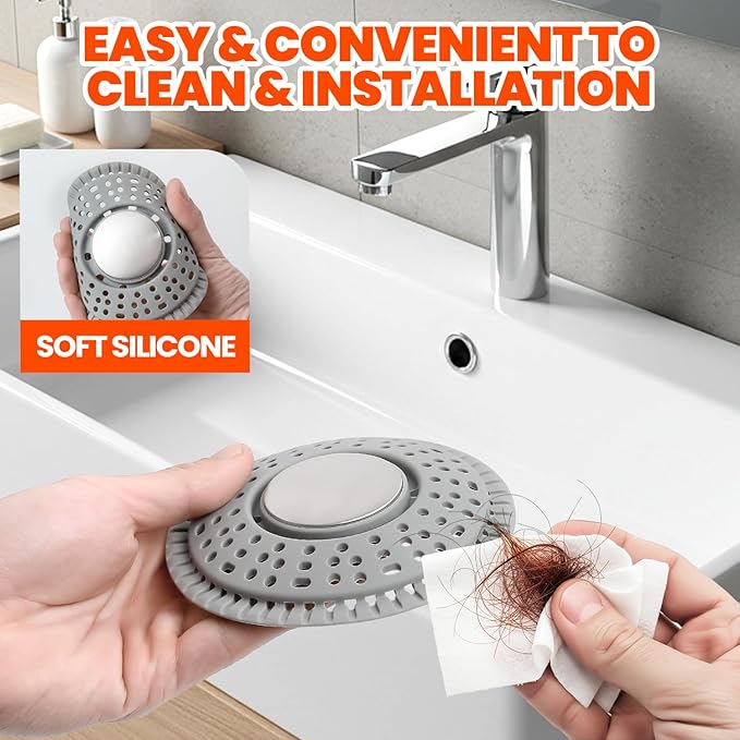 Shower Drain Hair Catcher, Upgraded 2Pack Premium Silicone Drain Protector & Shower Drain Cover for Regular Floor Drains of Shower Room, Bathroom, 304 Stainless Steel, Gray