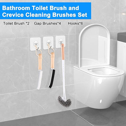 Curved Toilet Bowl Brush and Crevice Cleaning Brushes Set, Bathroom Cleaning Scrub Brush with Long Handle, Toilet Scrubber Brush with Small Gap Brushes Kit for Household Deep Cleaning (6 PCS)