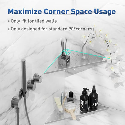lives Corner Shower Shelf 10" Slot Design Bathroom Shower Shelves for Tiled Wall, 304 Stainless Steel Recessed Organizer Corner Shelves for Inside Shower Decor, Silver, 2 Pack