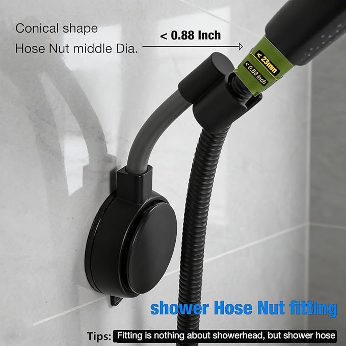 Suction Cup Handheld Shower Head Holder - Reusable - 360 Swivel Adjustable (Matt Black)