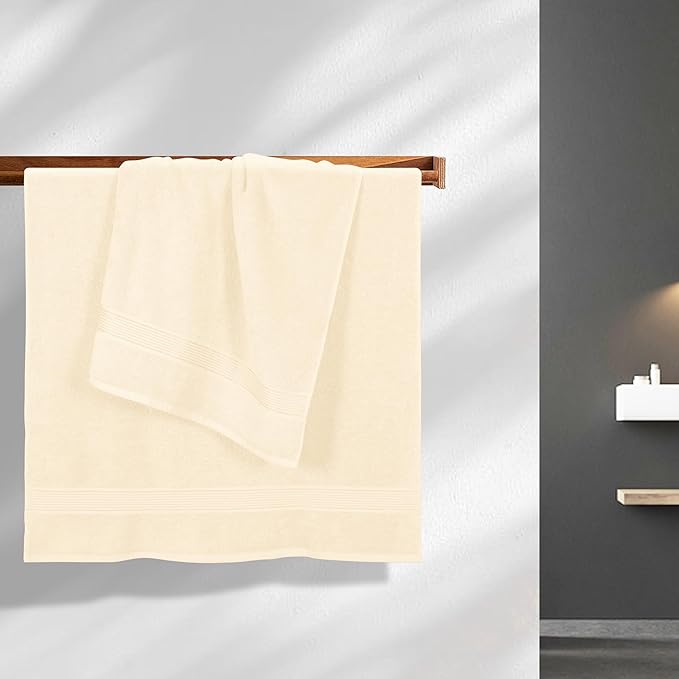 Elvana Home Cotton 2 Pack Oversized Bath Towel Set 28x55 inches, Large Bath Towels, Ultra Absorbant Compact Quickdry & Lightweight Towel, Ideal for Gym Travel Camp Pool - Ivory