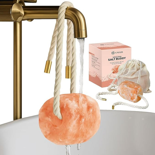 UMAID Himalayan Bath Salt Buddy™ 2 lb Hanging Himalayan Rock Salt for Bath & Shower – Himalayan Stone for Relaxation – 2025 Holiday Edition, Unique Gifts for Men, Women & Couples, White Elephant Gift