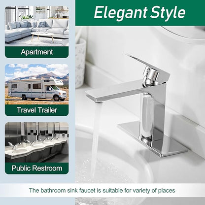 VOTON Chrome Bathroom Faucet One Hole Single Handle Bathroom Sink Faucet Lavatory Faucet with Deck Plate, Lavatory Vanity,Rv Sink