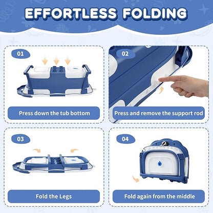Baby Bathtub,Collapsible Baby Bath Tub with Thermometer & Soft Floating Cushion,Portable Travel Baby Bathtubs for Newborns to Toddlers 0-36 Months(Bear Blue)