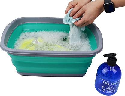 SAMMART 10L (2.6 Gallons) Collapsible Tub - Foldable Dish Tub - Portable Washing Basin - Space Saving Plastic Washtub (Dark Grey/Bluish-Green, 1)