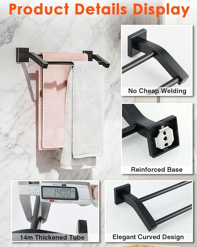 Alise Bath Double Towel Bars Towel Racks for Bathroom,Wall Mount Towel Holder 20-Inch Heavy Duty SUS304 Stainless Steel Towel Hanger Rail,Matte Black