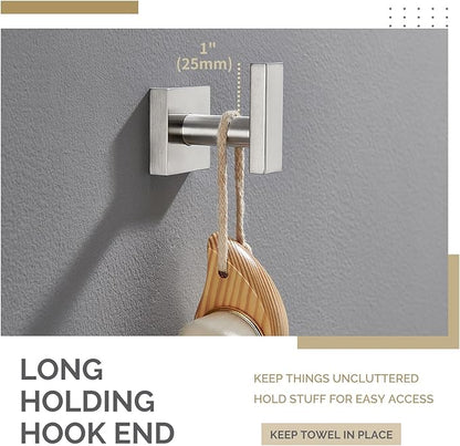 Angle Simple Bathroom Towel Hook, SUS304 Stainless Steel Single Shower Towel Hanger for Wall, Kitchen Cabinet Closet Coat Robe Holder Wall Mounted, Brushed Nickel