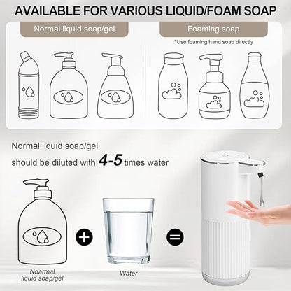 GuDoQi Automatic Touchless Liquid Soap Dispenser, 4-Level Adjustable Foam, USB Rechargeable Hand Soap Dispenser for Bathroom, Kitchen Countertops, 12.2oz/360mL, White