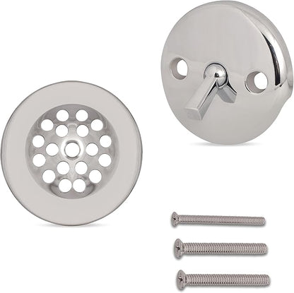 Trip Lever Bathtub Drain Kit with Strainer – 2-Hole Overflow Faceplate, Matching Screws – Tub Drain Trim Replacement Set for Bathroom Bathtubs
