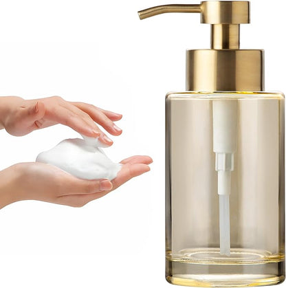 Enra Gold Foaming Soap Dispenser, 12oz Thick Glass Bathroom & Kitchen Dispenser with Stainless Steel Pump