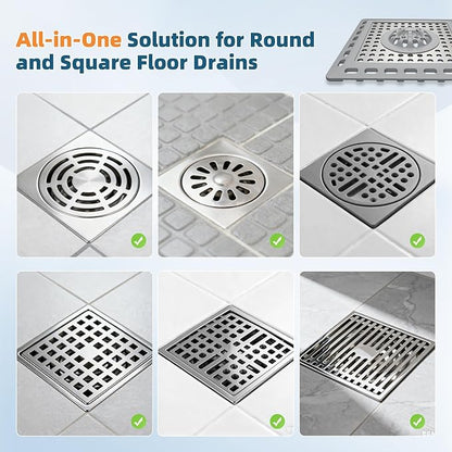 Hibbent Upgraded Shower Drain Hair Catcher, Shower Drain Cover for Bathroom Floor 4" Drain, Anti-Clogging Bathtub Drain Strainer, Stainless Steel Kitchen Sink Drain Strainer with Handle, Grey