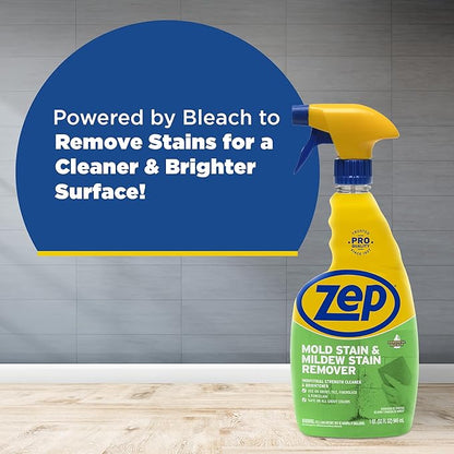 Zep Mold Stain and Mildew Stain Remover - 32 oz (Pack of 12) - ZUMILDEW32 - Experience the Power of our Professional Strength No-Scrub Formula
