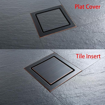 RANDOM Oil Rubbed Bronze Shower Drain Square 6 inch with Adjustable PVC Base Flange,SUS304 Stainless Steel Shower Floor Drain Kit with Tile Insert Shower Drain Cover and Hair Strainer