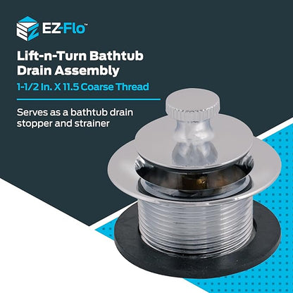 EZ-FLO Lift-n-Turn Bath Drain Assembly Kit, 1-1/2 in. x 11.5 Coarse Thread, 2-7/8 in. OD Flange, 5/16 in. Tapped Zinc Body, Chrome Plated, 35233
