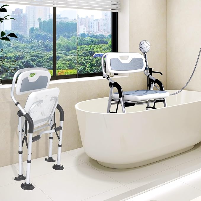Shower Chair for Inside Shower,Foldable Shower Chair for Elderly and Disabled, Adjustable Height Chairs with Padded Arms and Back for Bathroom,Compact and Comfortable，Regular Standard