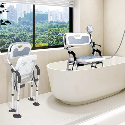 Shower Chair for Inside Shower,Foldable Shower Chair for Elderly and Disabled, Adjustable Height Chairs with Padded Arms and Back for Bathroom,Compact and Comfortable，Regular Standard