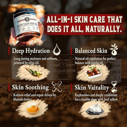 Organic Beef Tallow for Skin - 4 OZ (Pack of 3) — Grass Fed Beef Tallow for face + Body — US-Made Whipped Tallow and Honey Balm Moisturizer for Dry and Sensitive Skin, Eczema, Rosacea (No Additives)