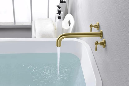 SUMERAIN Bathroom Wall Mounted Tub Filler Faucet Brushed Gold Bathtub Faucet Set with Brass Rough in Valve