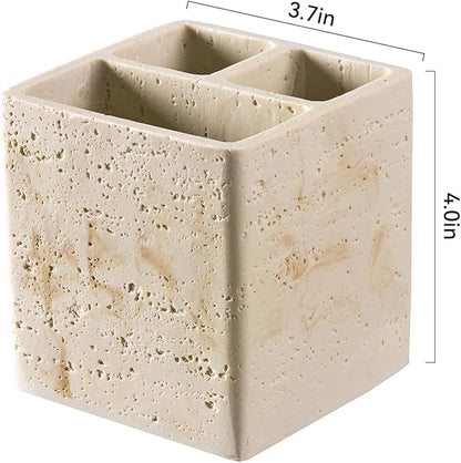 Natural Travertine Textures Toothbrush Holders for Bathroom, Electric Toothbrush and Toothpaste Holder 3 Slots Tooth Brush Organizer for Bathroom Countertop, Shower, Vanity