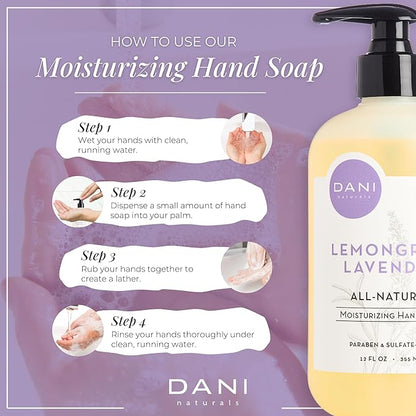 DANI Naturals Moisturizing Hand Soap – Calming Lemongrass Lavender Scent, Hydrating, Sulfate-Free & Paraben-Free, 12 Oz Bottle with Pump, Gentle Cleansing for Dry Skin