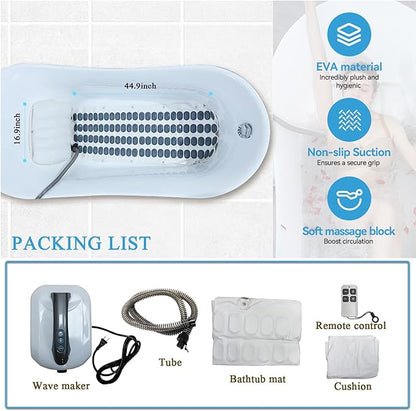 Wavemat Bathtub Massage Cushion,6-Speed Bubbles Wave Mat for Tub,Home Spa Bubble Bath Massager with Inflatable Pillow