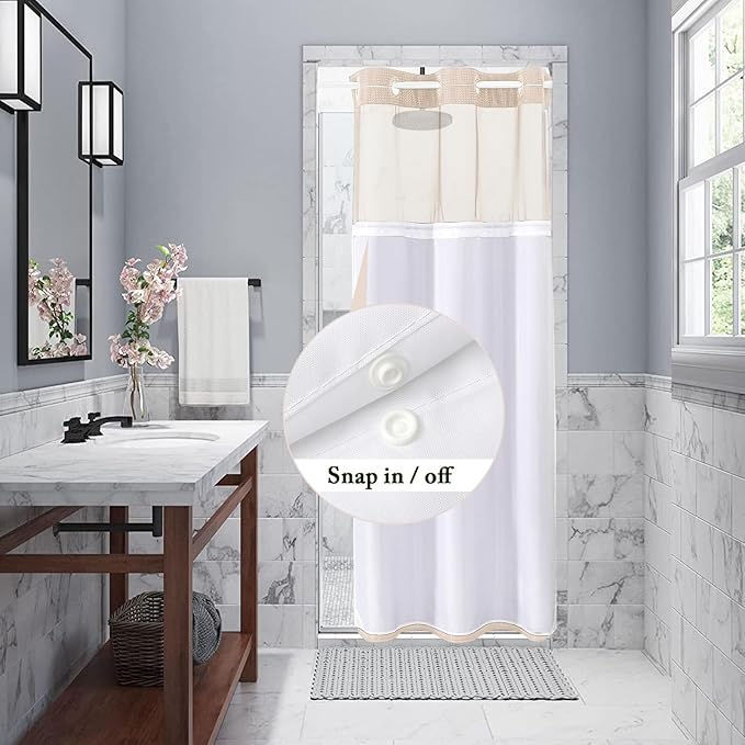 Gibelle Stall Small Shower Curtain 36x74, Waffle Weave Shower Curtain with Snap-in Fabric Liner Set, No Hooks Needed, Hotel Style with Mesh Top Window, Blush Pink