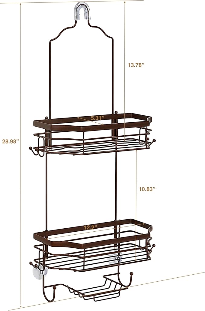 SunnyPoint Bathroom Classic Hanging Over The Shower Head Caddy (28.98" H x 12.2" W x 5.31" D) (Brown)