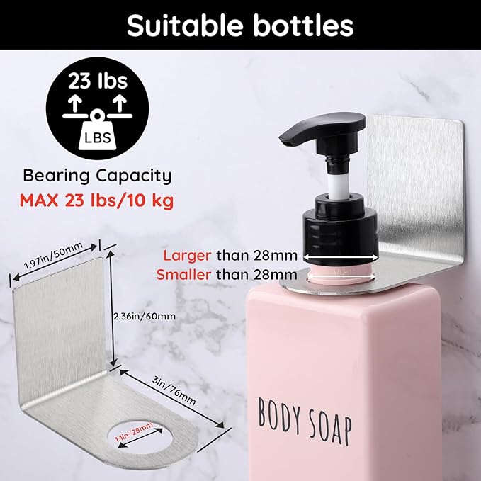 Segbeauty 3Pcs Adhesive Bottle Holder, Stainless Shampoo Bottle Holder, Dia 1.1in 2.8cm Drill-Free Shower Gel Dispenser Rack,Rustproof Shampoo and Conditioner Dispenser Wall Mount for Bathroom Sliver