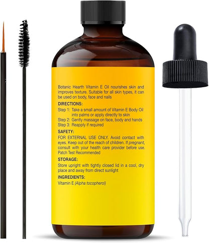 Botanic Hearth Vitamin E Oil (Glass Bottle 2 Fl Oz) | 100% Pure and Natural Oil for Growth of Nails, Hair, Eyebrows & Eyelashes | 35,000 Iu | Hair & Body Oil with Eyebrow & Eyelash Brush
