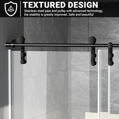 Chabatree Shower Door 60" W x 76" H Frameless Sliding Shower Door,Frameless Shower Door with Sealing Strip and Waterproof Handle,5/16"(8mm) Clear Tempered Glass,Stainless Steel Hardware,Black