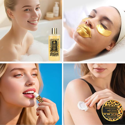 Christmas Gifts for Women, Bath Gift Set, Leopard XXL 20 Pcs Skin Care Set, Slef Care Gifts Set , Mother's Day, Valentine, Birthday, Home Spa Kit, Shower Gel, Body Lotion, Shower Cap,Manicure Set