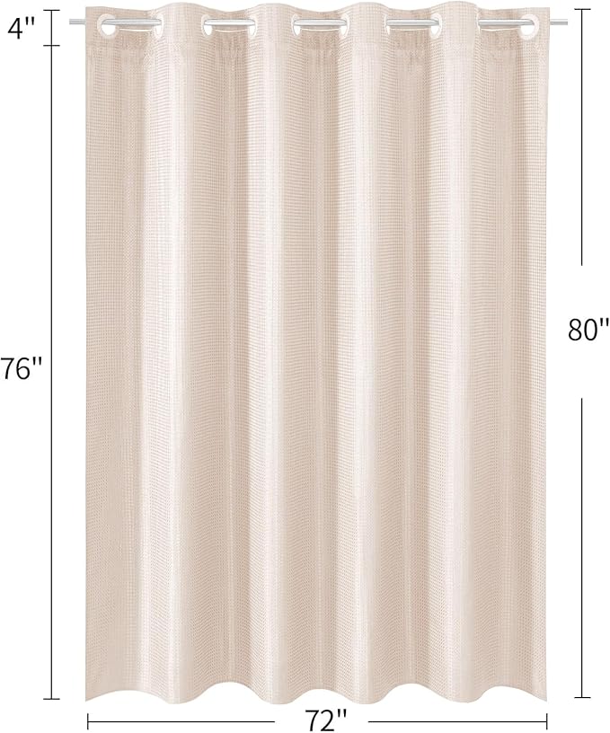 MitoVilla Pink Long Shower Curtain Liner Set 72 x 80, No Hooks Needed 80 inch Long Heavyweight Waffle Fabric Shower Curtain Set with Snap-in Liner for Hotel Grade Spa-Like Bathroom Decor, Blush Pink