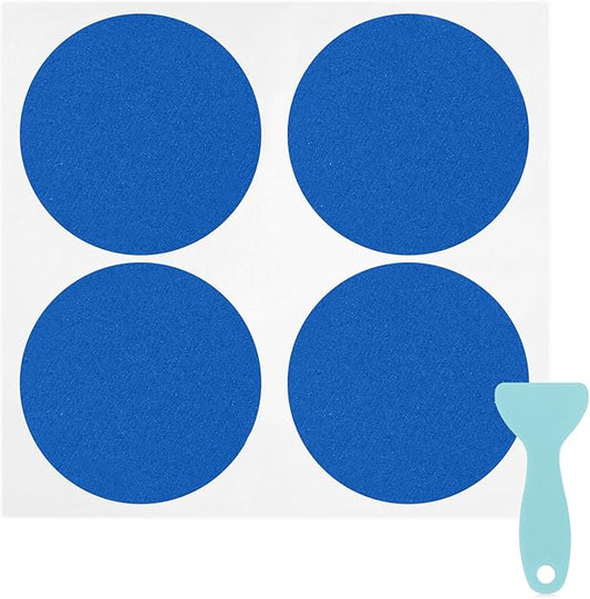 S&X 24 Pcs Non Slip Shower Stickers (Large 4" Round), Blue Anti Slip Grip Decals, High Traction Bathtub Dots, Durable Grit Stickers for Kids & Family Safety with Scraper
