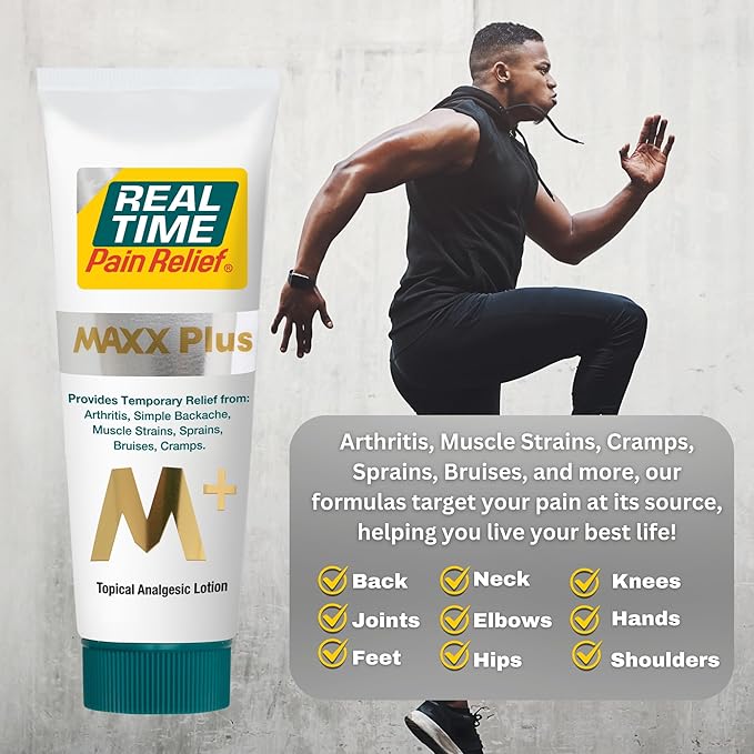 Real Time Pain Relief MAXX Plus - 3oz Tube | Intensive Formula with 19 Natural Ingredients Including Hemp Oil | Fast-Acting Relief for Muscle Pain, Arthritis, Backaches, and More