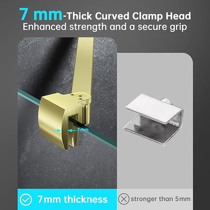 Frameless Shower Door Support Bar, Stainless Steel Wall-to-Glass Support Arm to Fixed Shower Glass Panel, for 1/4"-3/8" (6-10 mm) Door, 180° Pivot & Stow-Flat Mode (Brushed Gold, 27.6-inch(700mm))