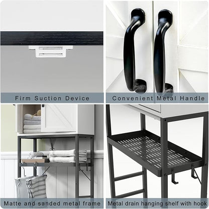 Over The Toilet Storage Cabinet, Bathroom Above Toilet Cabinet Organizer with Doors and Adjustable Shelves, Bathroom Shelf Organizer with Anti-Tip Device & Drain Rack, White