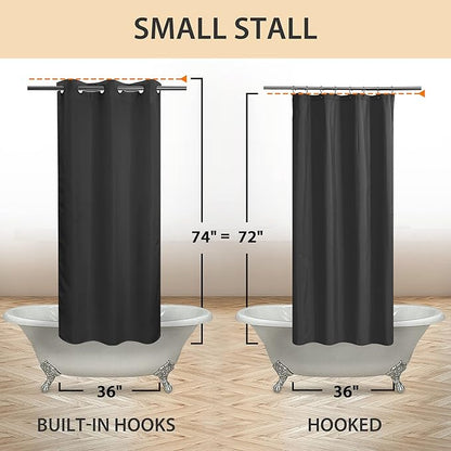 River Dream Stall Size No Hook Black Shower Curtain Soft Microfiber - 36" Wide Small Fabric Shower Curtain Set for Narrow Stall, Waterproof & Washable, Bottom Magnets, Black, 36x74