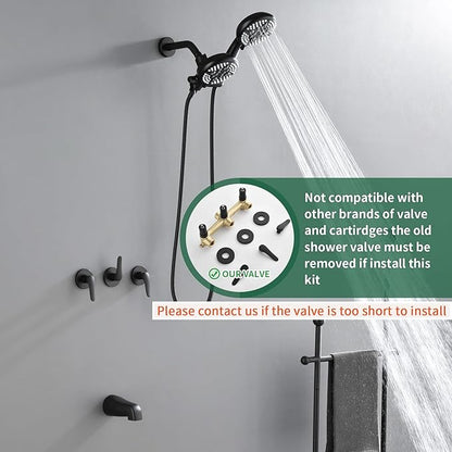 3 Handle Tub Shower Faucet Set Shower System with Tub Spout Bathtub Faucet Set Shower Tub Combo Set Complete Tub and Shower Trim Kit Matte Black