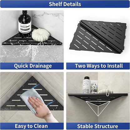 Corner Shower Shelf 10" Matte Black 304 Stainless Steel Slot Design Recessed Corner Shelf Bathroom Grout in Shelf for Tiled Wall