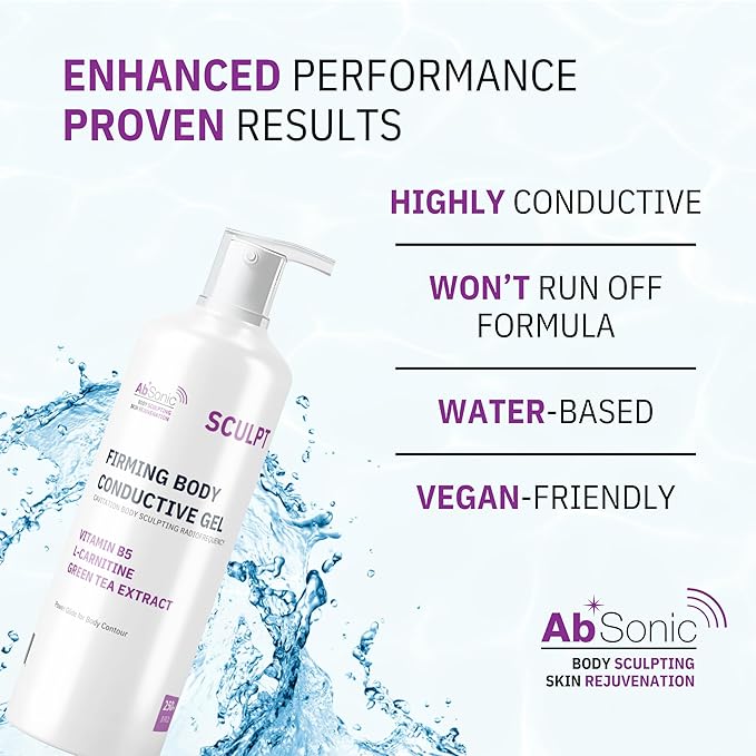 Absonic Sculpt Firming Cavitation Conductive Gel - Toning Gel Enriched with L-Carnitine & Green Tea Extract for Body Cavitation, Sculpting & Tightening Devices - 8.5oz Bottle - Made in USA