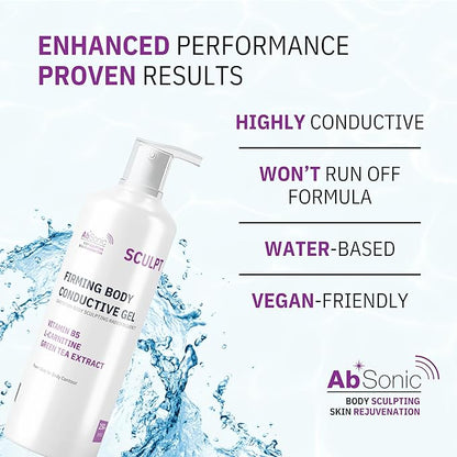 Absonic Sculpt Firming Cavitation Conductive Gel - Toning Gel Enriched with L-Carnitine & Green Tea Extract for Body Cavitation, Sculpting & Tightening Devices - 8.5oz Bottle - Made in USA