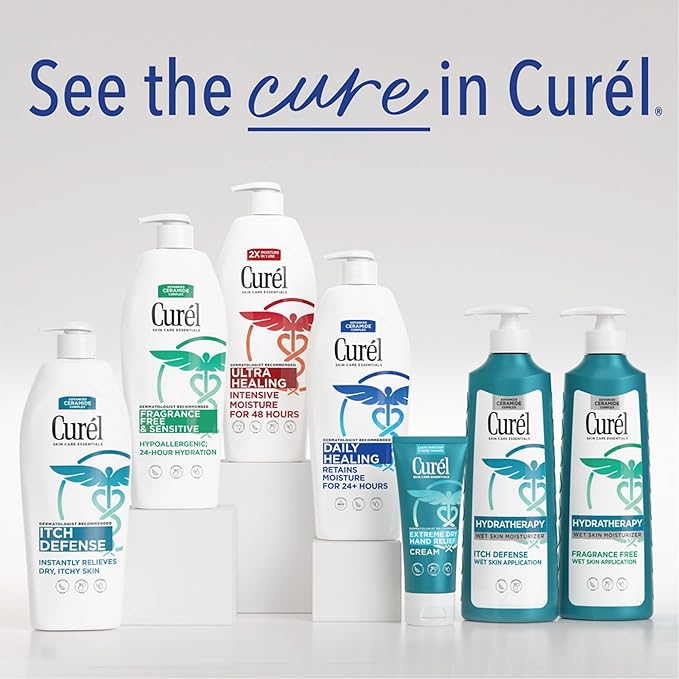 Curel Itch Defense Lotion for Sensitive and Dry Skin, Hand and Body Lotion that Helps Prevent Flare-Ups, Soothes Itchy Skin, Ceramide Moisturizer, Body Care, Bulk, 13 Oz (Pack of 3)