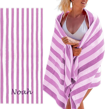 Personalized Passion Beach Towels for Adults - Custom Pool Towels with Name - Highly Absorbent Cotton - Striped Design for Women & Men - Large 70x30 Bath Sheet for Hotel, Swim & Camping - Lavender