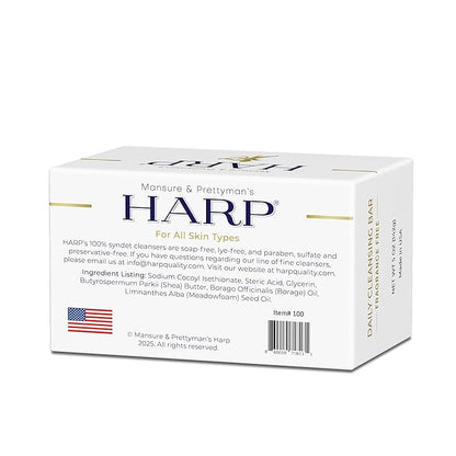 HARP pH-Balanced (5.0-6.0) Body Wash Bar. 100% Syndet. Protects Moisture Barrier For Sensitive, Dry or Irritated skin. + Shea Butter/Borage Oil. Non-Comedogenic. FRAGRANCE FREE