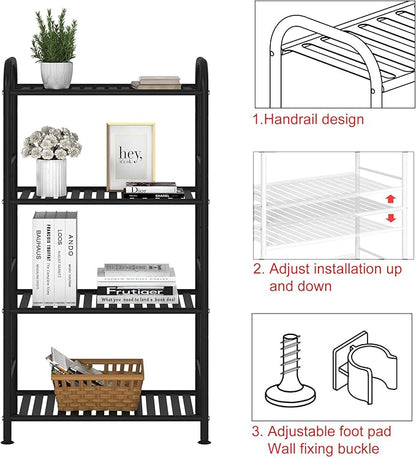 JSB 4-Tier Adjustable Shelving Unit, Heavy Duty Storage Rack Organizer Metal Corner Shelf for Kitchen Living Room Laundry Pantry Bathroom (Black, 4 Tier)…